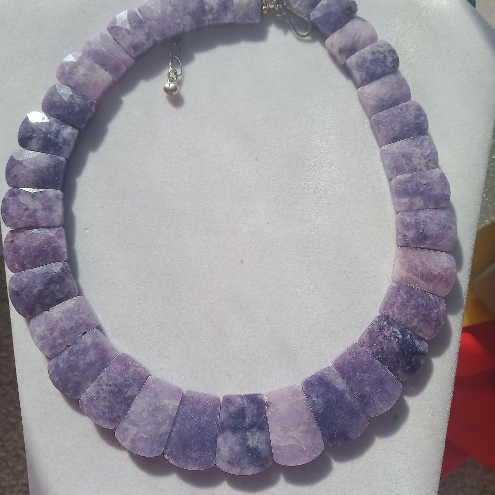 Jay King DTR mine finds  Lepidolite Faceted Purple Stones Necklace 925 Sterling